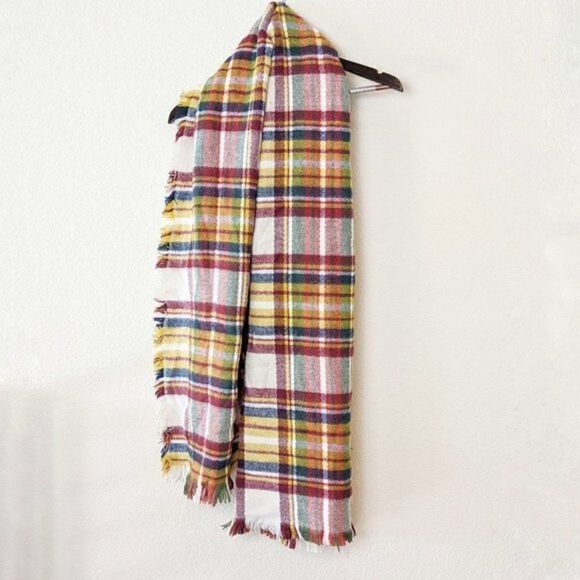 Blanket Scarf Yellow Red White Blue Scarf - Picture 1 of 3